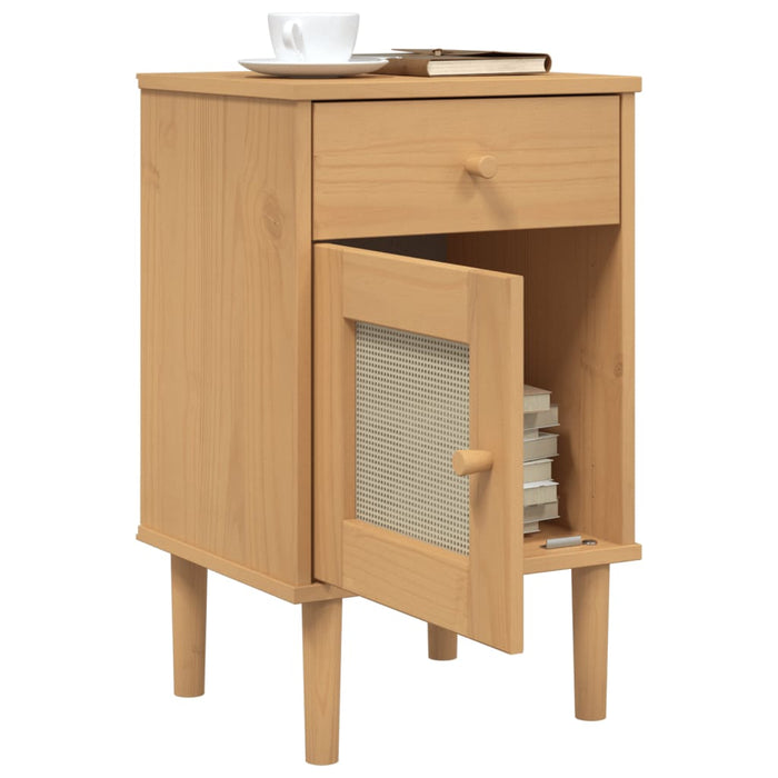 Bedside Cabinet SENJA Rattan Look Brown 40x35x65 cm Solid Wood Pine