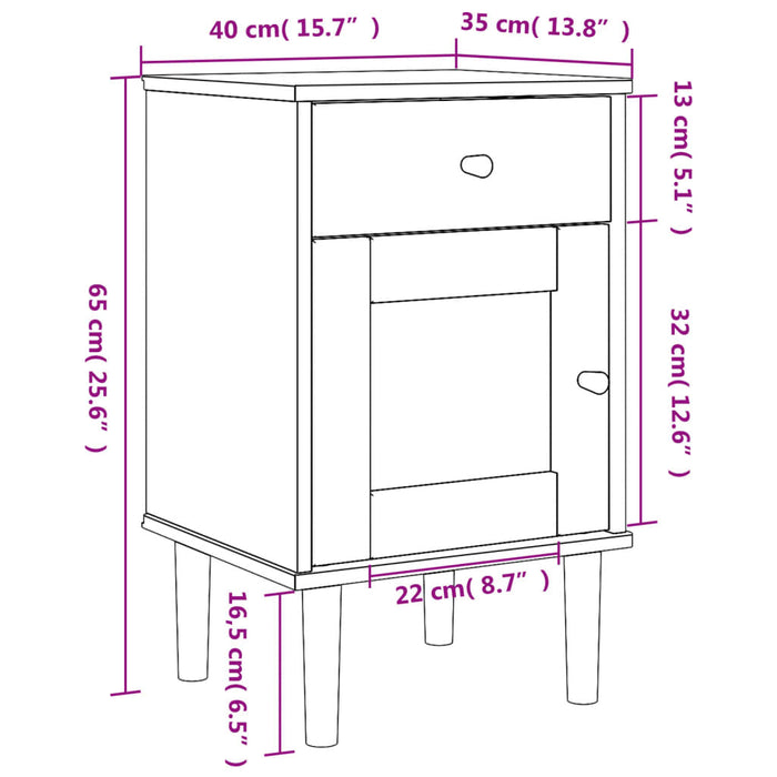 Bedside Cabinet SENJA Rattan Look Brown 40x35x65 cm Solid Wood Pine