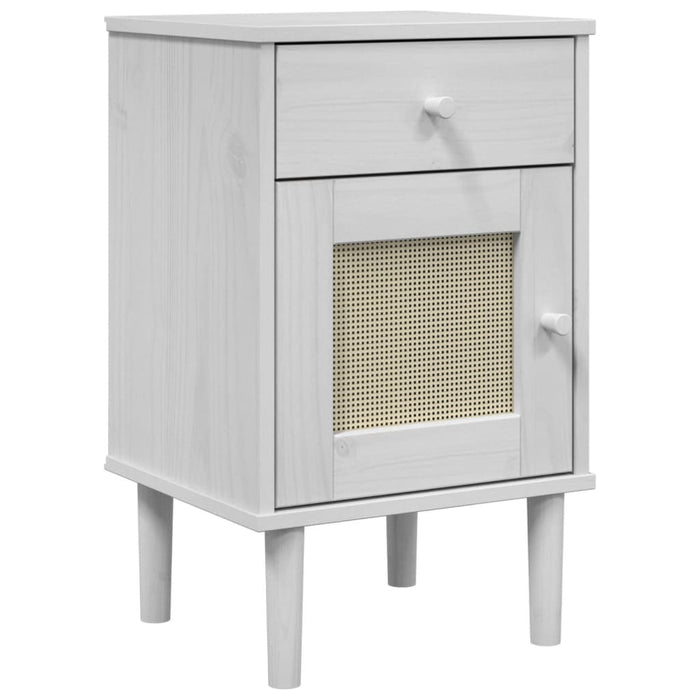 Bedside Cabinet SENJA Rattan Look White 40x35x65 cm Solid Wood Pine