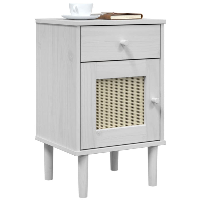 Bedside Cabinet SENJA Rattan Look White 40x35x65 cm Solid Wood Pine