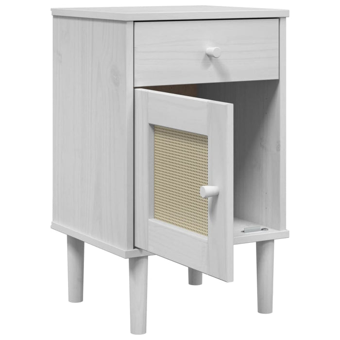 Bedside Cabinet SENJA Rattan Look White 40x35x65 cm Solid Wood Pine