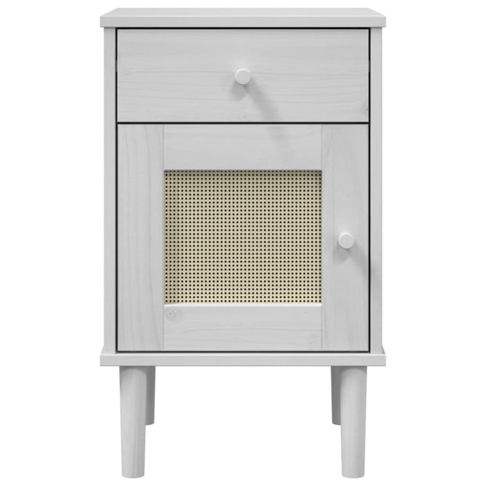 Bedside Cabinet SENJA Rattan Look White 40x35x65 cm Solid Wood Pine