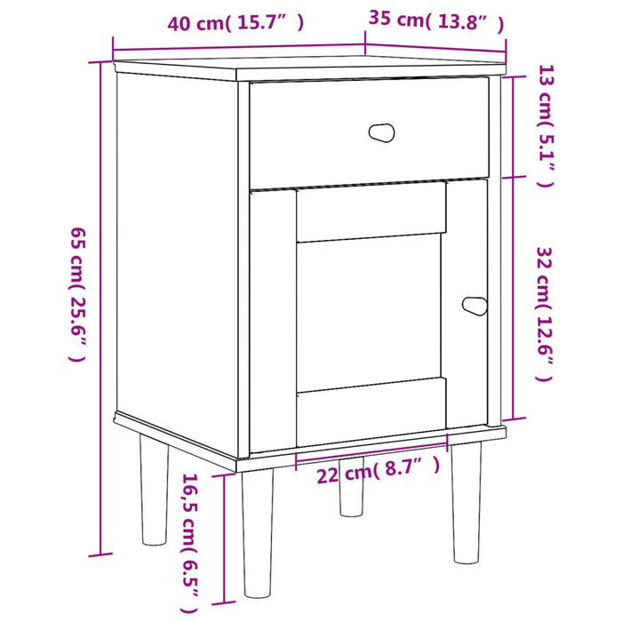 Bedside Cabinet SENJA Rattan Look White 40x35x65 cm Solid Wood Pine