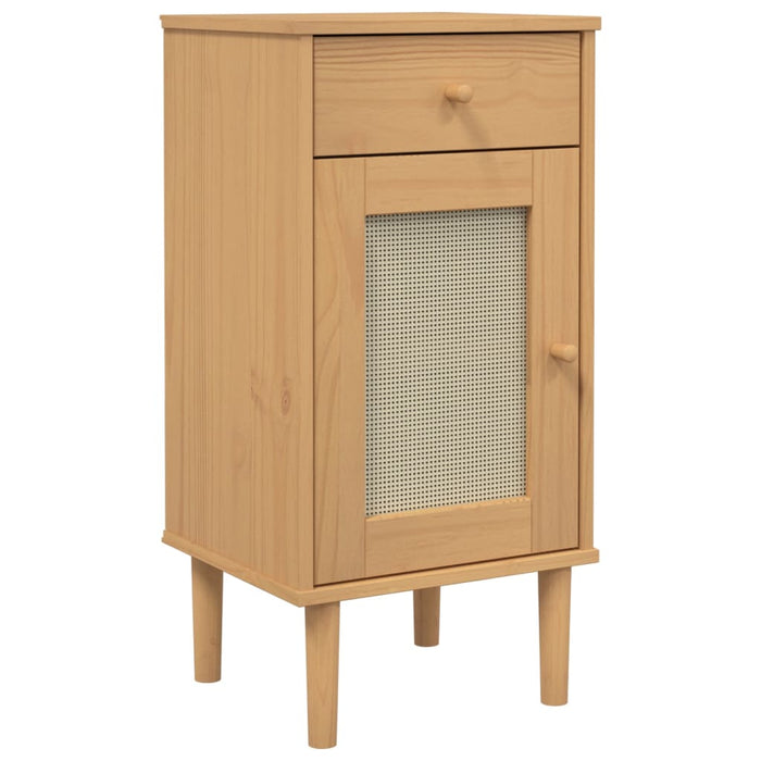 Bedside Cabinet SENJA Rattan Look Brown 40x35x80 cm Solid Wood Pine