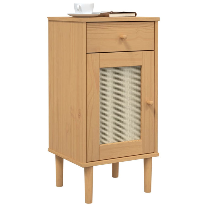 Bedside Cabinet SENJA Rattan Look Brown 40x35x80 cm Solid Wood Pine