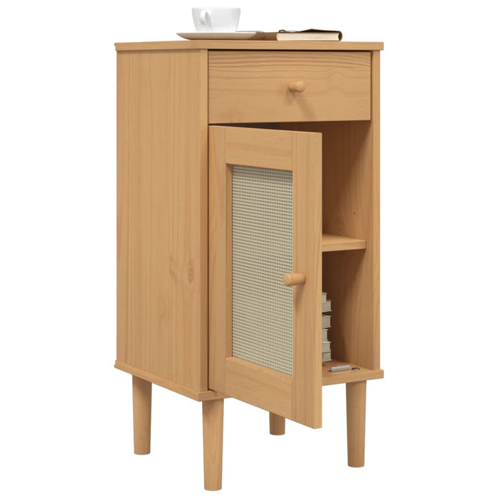 Bedside Cabinet SENJA Rattan Look Brown 40x35x80 cm Solid Wood Pine