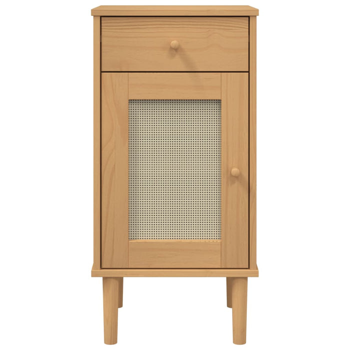 Bedside Cabinet SENJA Rattan Look Brown 40x35x80 cm Solid Wood Pine