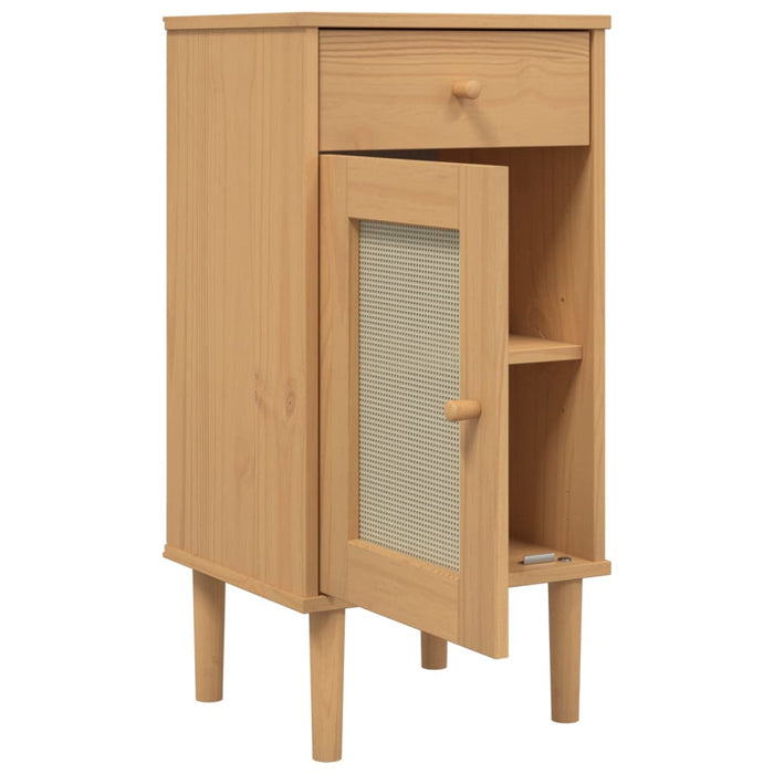 Bedside Cabinet SENJA Rattan Look Brown 40x35x80 cm Solid Wood Pine