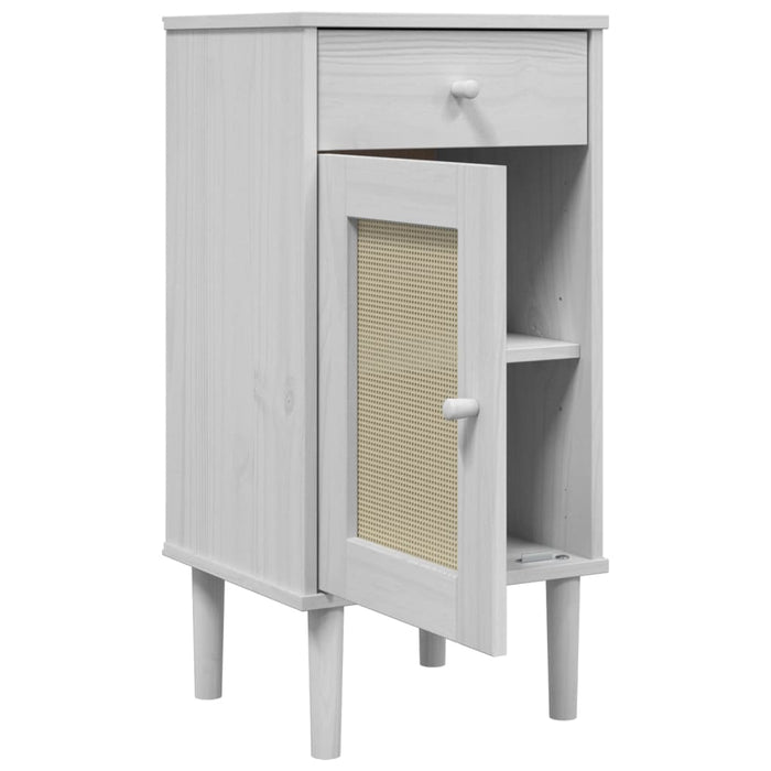 Bedside Cabinet SENJA Rattan Look White 40x35x80 cm Solid Wood Pine