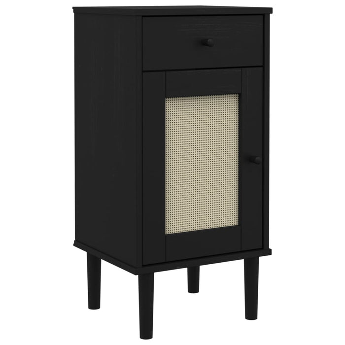 Bedside Cabinet SENJA Rattan Look Black 40x35x80 cm Solid Wood Pine