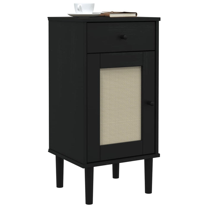 Bedside Cabinet SENJA Rattan Look Black 40x35x80 cm Solid Wood Pine