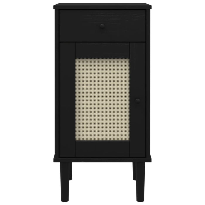 Bedside Cabinet SENJA Rattan Look Black 40x35x80 cm Solid Wood Pine