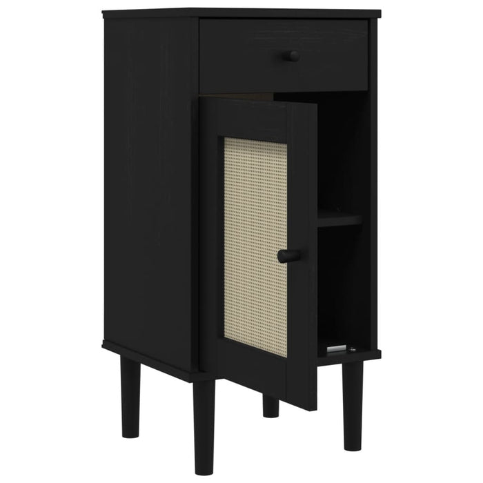 Bedside Cabinet SENJA Rattan Look Black 40x35x80 cm Solid Wood Pine