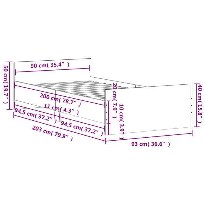 Bed Frame without Mattress Black 90x200 cm Engineered Wood