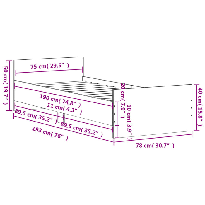 Bed Frame without Mattress White 75x190 cm Small Single  Engineered Wood