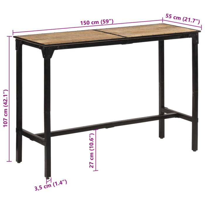 Bar Table 150x55x107 cm Solid Rough Wood Mango