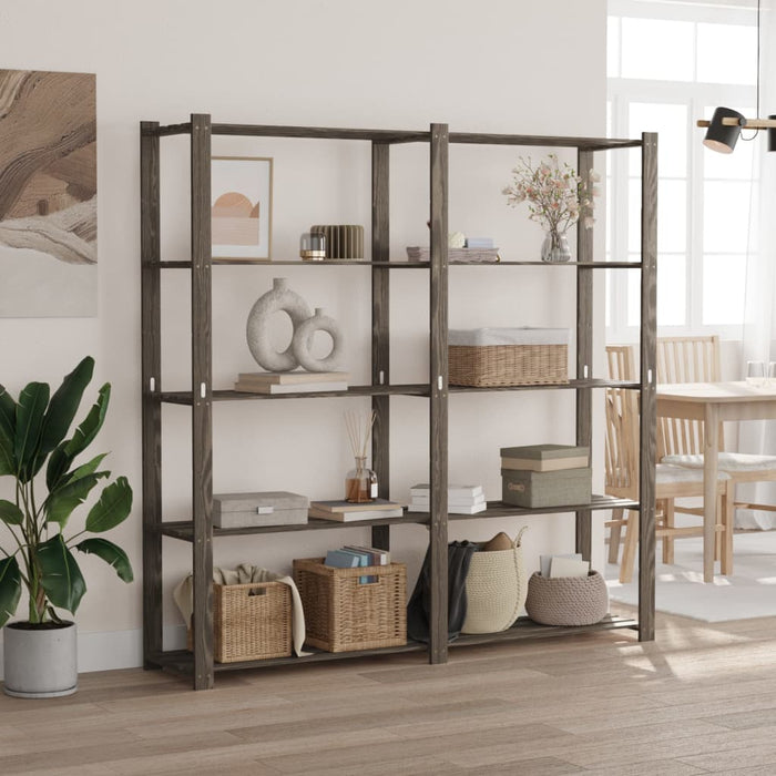 5-Tier Storage Rack Grey 170x38x170 cm Solid Wood Pine