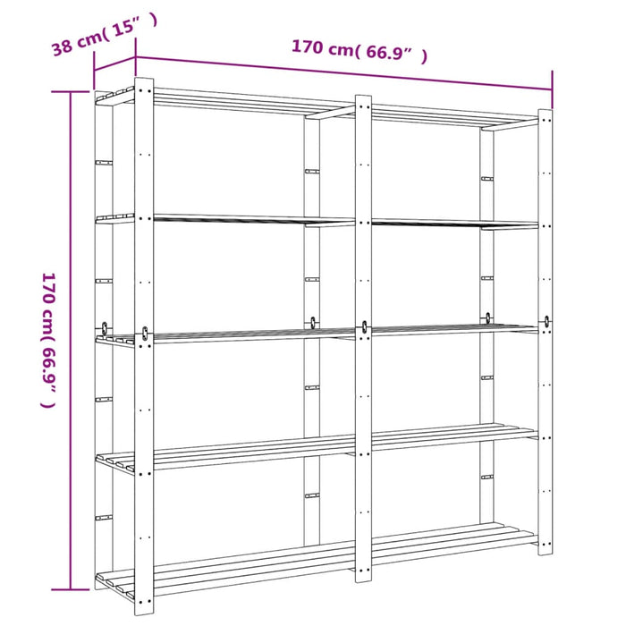 5-Tier Storage Rack Brown 170x38x170 cm Solid Wood Pine