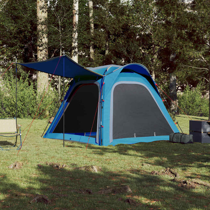 Cort de camping pentru 4 persoane, albastru cu eliberare rapidă, rezistent la apă