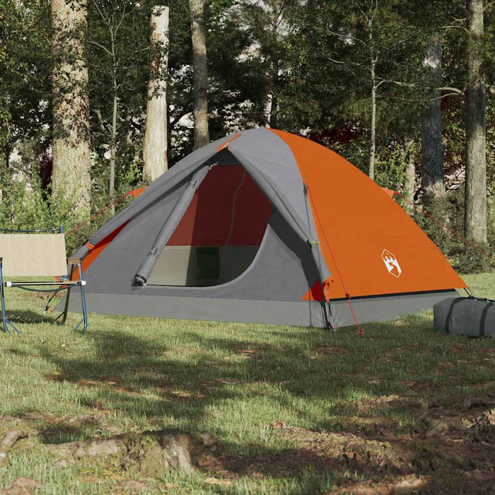 Cort de camping Dome pentru 3 persoane, gri și portocaliu, rezistent la apă