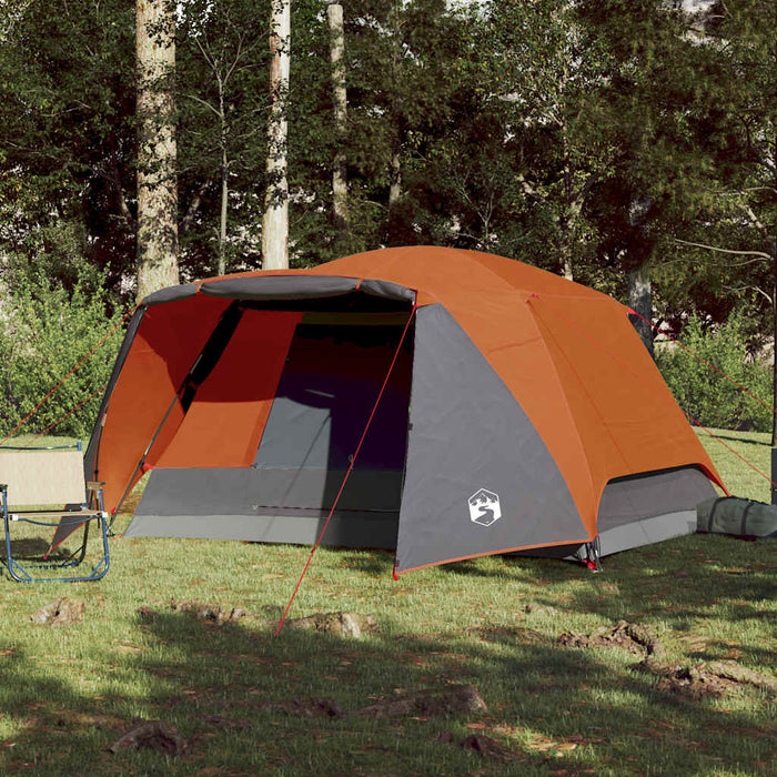 Family Tent with Porch 6-Person Grey and Orange Waterproof