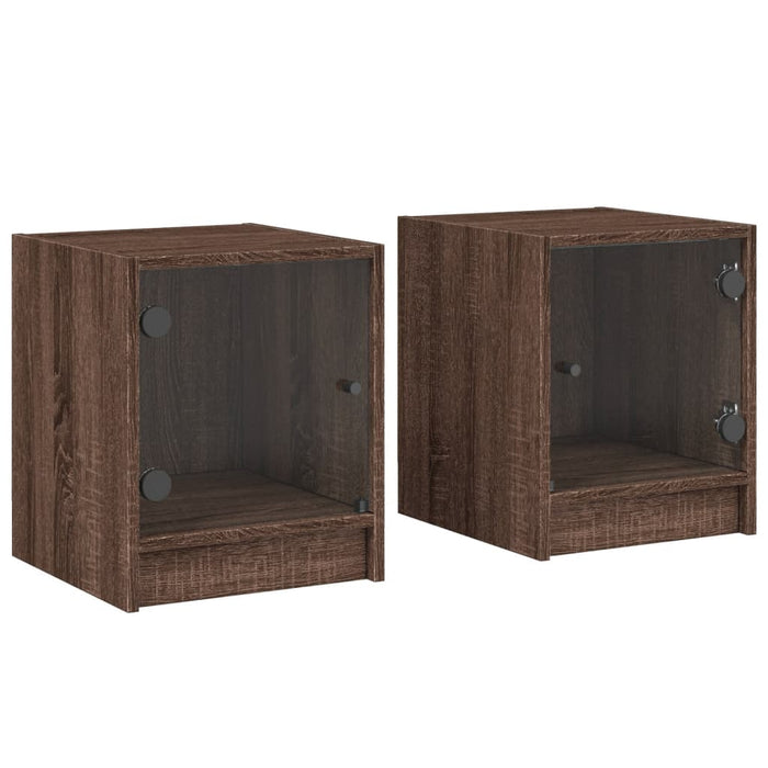 Bedside Cabinets with Glass Doors 2 pcs Brown Oak 35x37x42 cm