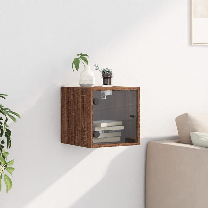 Bedside Cabinet with Glass Door Brown Oak 35x37x35 cm