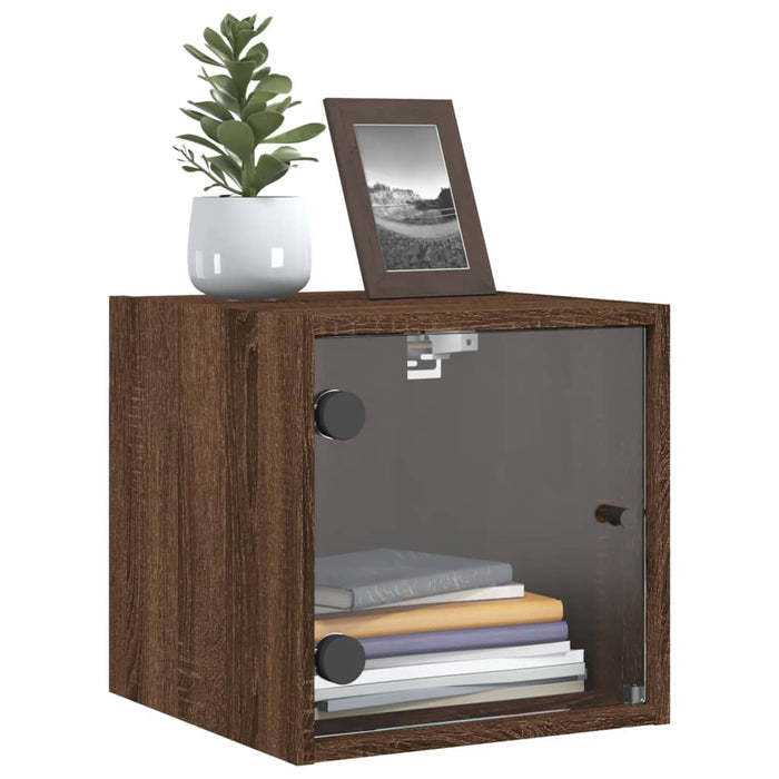 Bedside Cabinet with Glass Door Brown Oak 35x37x35 cm