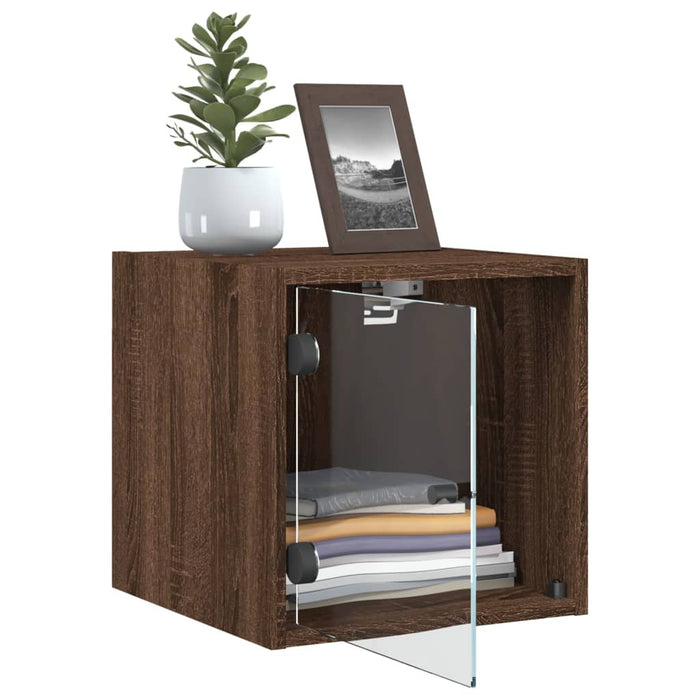 Bedside Cabinet with Glass Door Brown Oak 35x37x35 cm