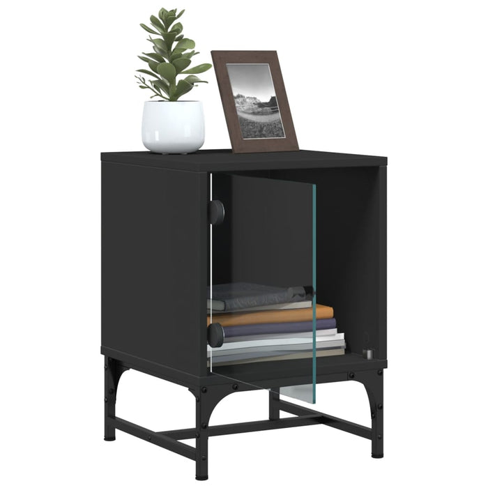 Bedside Cabinets with Glass Doors 2 pcs Black 35x37x50 cm