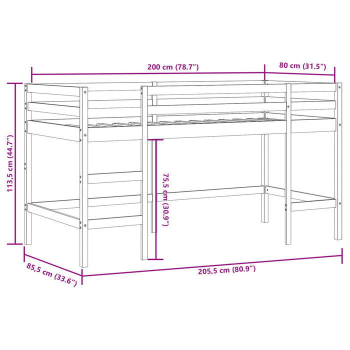 Kids' Loft Bed without Mattress with Ladder White 80x200 cm