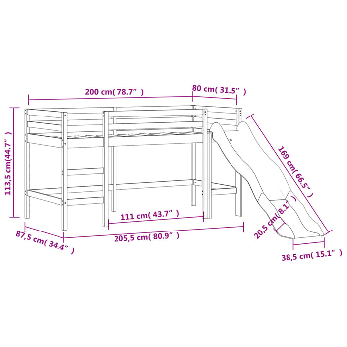 Kids' Loft Bed without Mattress with Slide White 80x200 cm