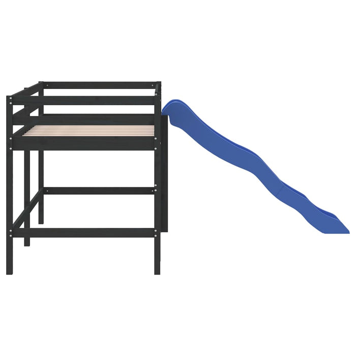 Kids' Loft Bed without Mattress with Slide Black 90x200 cm