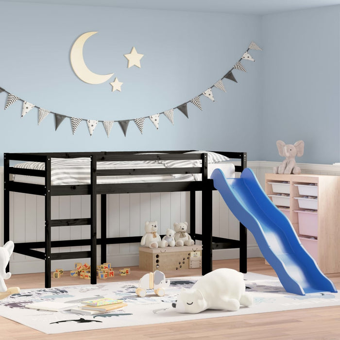 Kids' Loft Bed without Mattress with Slide Black 90x200 cm