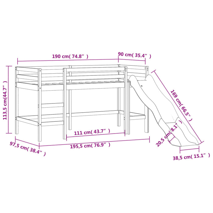 Kids' Loft Bed without Mattress with Slide Black 90x190 cm Single