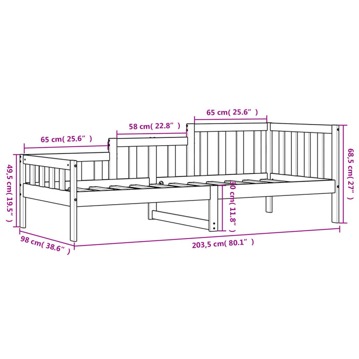 Pat de zi fara Saltea Alb 90x200 cm Lemn Masivul Pin