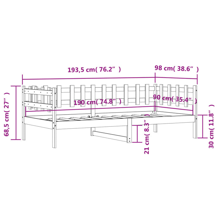 Pat de zi fara Saltea Negru 90x190 cm Single Lemn Masivul Pin