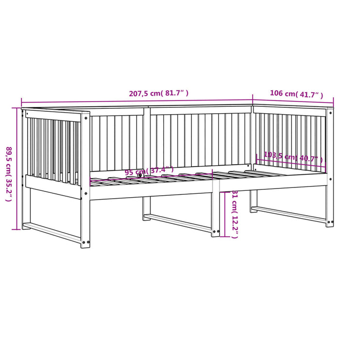 Pat de zi fara Saltea Alb 100x200 cm Lemn Masivul Pin