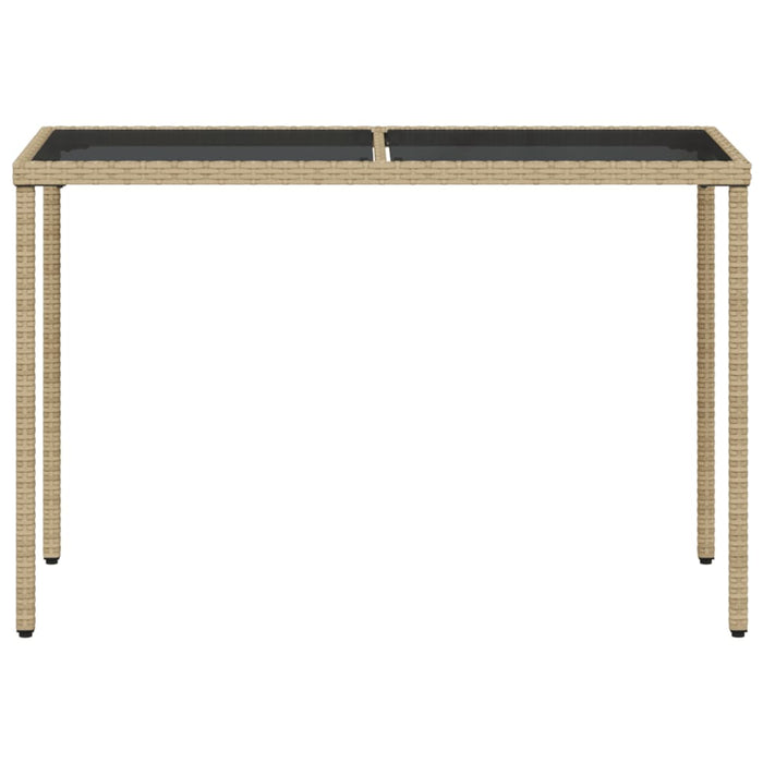 Garden Table with Glass Top Beige 115x54x74 cm Poly Rattan