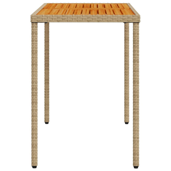 Garden Table with Acacia Wood Top Beige 115x54x74 cm Poly Rattan