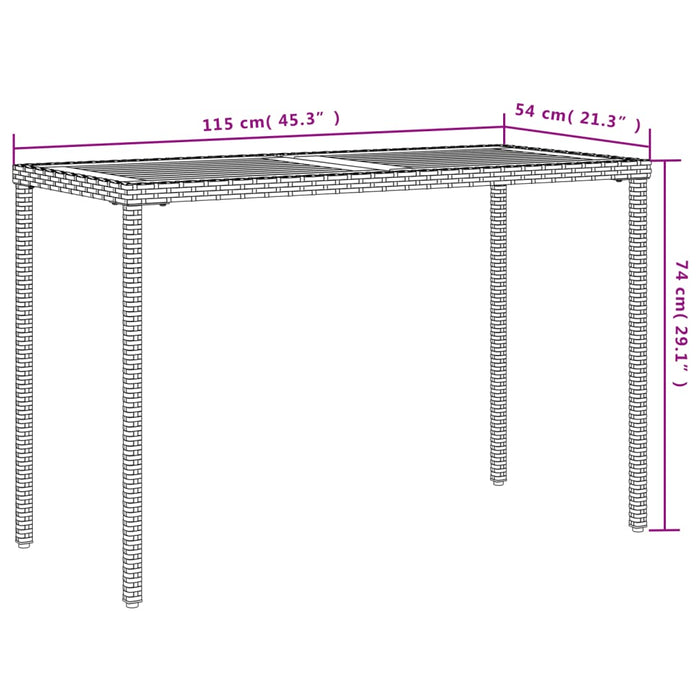 Garden Table with Acacia Wood Top Beige 115x54x74 cm Poly Rattan