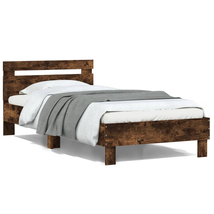 Bed Frame without Mattress with Headboard Smoked Oak 100x200 cm