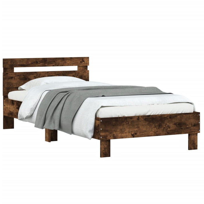 Bed Frame without Mattress with Headboard Smoked Oak 100x200 cm