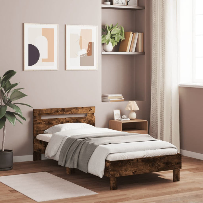 Bed Frame without Mattress with Headboard Smoked Oak 100x200 cm