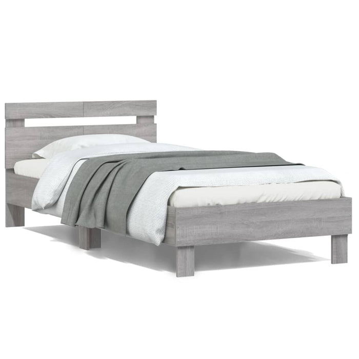 Bed Frame without Mattress with Headboard Grey Sonoma 100x200 cm