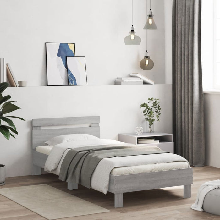 Bed Frame without Mattress with Headboard Grey Sonoma 100x200 cm