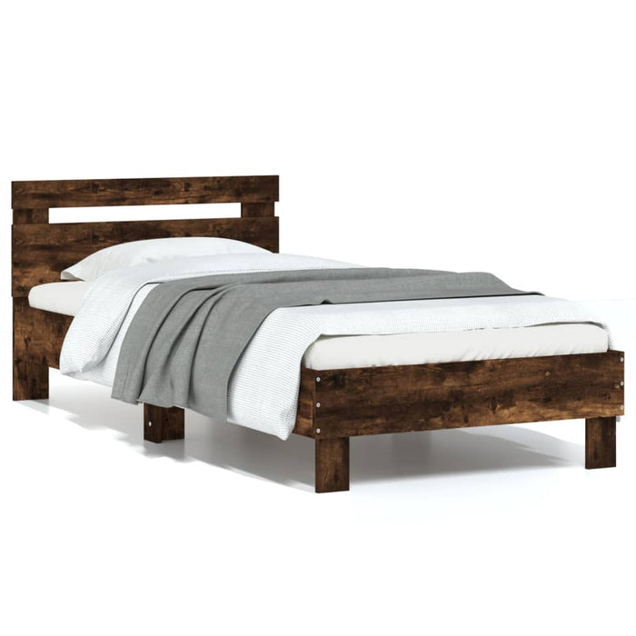 Bed Frame without Mattress with Headboard Smoked Oak 90x200 cm