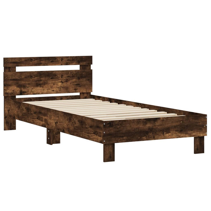 Bed Frame without Mattress with Headboard Smoked Oak 90x200 cm