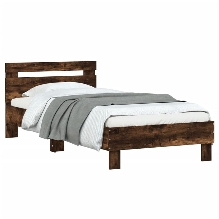 Bed Frame without Mattress with Headboard Smoked Oak 90x200 cm