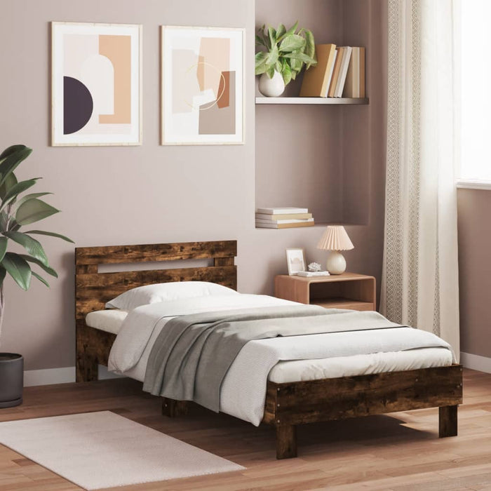 Bed Frame without Mattress with Headboard Smoked Oak 90x200 cm